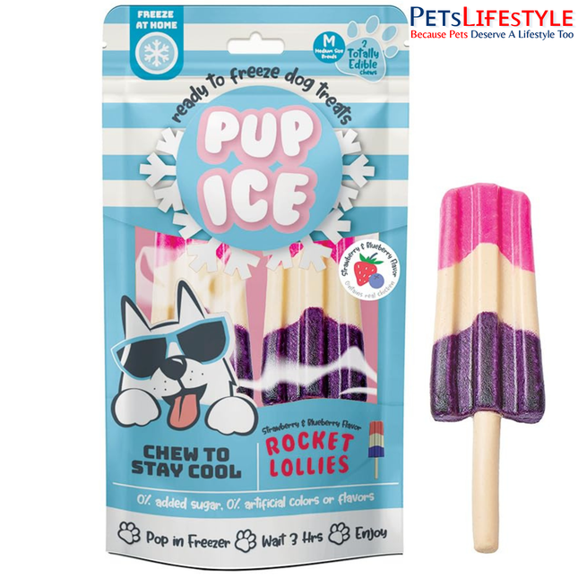 PUP ICE Ready to Freeze Rocket Lollies Dog Treats Blueberry & Strawberry 90gm