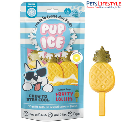 Pup Ice Ready to Freeze Fruity Lollies Dog Treats Pebbles – Pineapple Flavour 90g