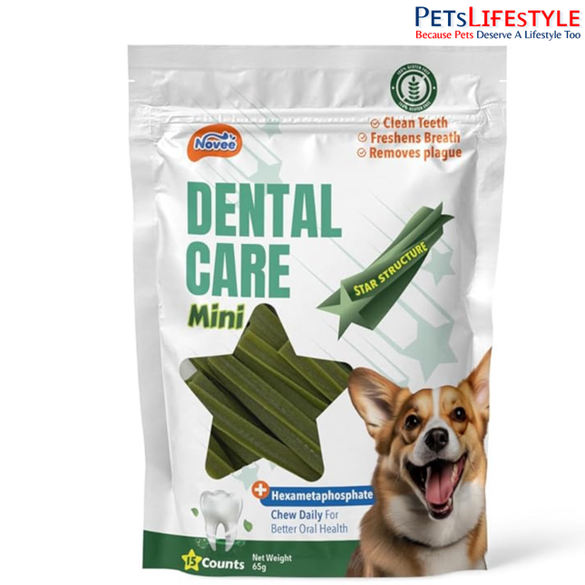 Novee Dental Care Mini Dog Treats – Star-Shaped Dental Chews for Oral Hygiene & Fresh Breath 65g