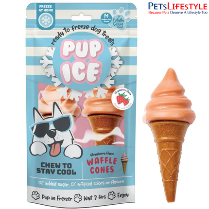 Pup Ice Ready to Freeze Waffle Cone Dog Treats – Strawberry Flavour (110g x 2)