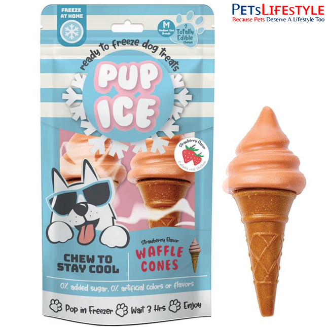 Pup Ice Ready to Freeze Waffle Cone Dog Treats – Strawberry Flavour (110g x 2)