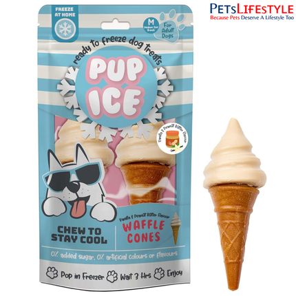 Pup Ice Ready-to-Freeze Waffle Cone Dog Treats – Vanilla & Peanut Butter Combo Pack (110g x 2)