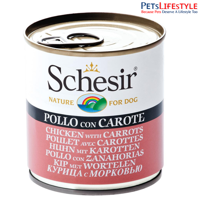 Schesir Chicken with Carrot Wet Food for Dogs, Real Meat Fillets in Jelly, Natural Protein-Rich Dog Food with Vegetables & Vitamins, 285 gm