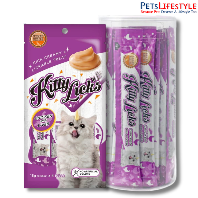 Rena's Kitty Licks Chicken With Liver Kitten Treat Tubes - Rich Creamy Lickable Treat