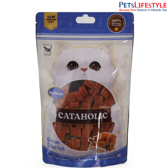 Cataholic Chicken & Fish Treats for Cats and Kittens | Cube Chicken & Codfish Snack | High Protein, Easily Digestible, Healthy Cat Treats for Training & Daily Rewards – 50 gm