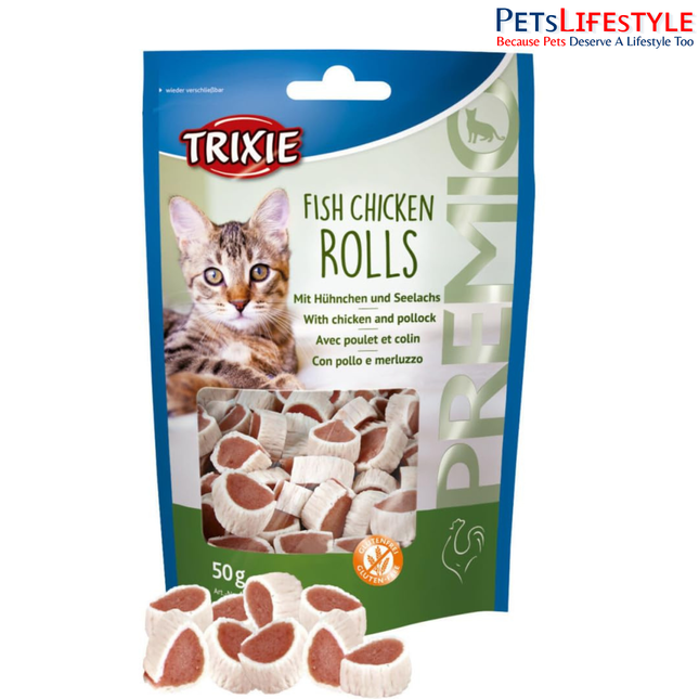 Trixie PREMIO Soft Jerky Fish Chicken Rolls – Protein Rich Healthy Cat Treats for All Breeds