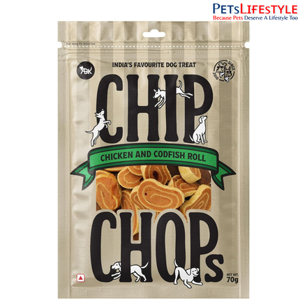 Chip Chops Chicken Codfish Rolls Dog Treats 70gm, High Protein Dog Snacks, Healthy Training Treats for Dogs, Suitable for All Breeds Puppies & Adult Dogs