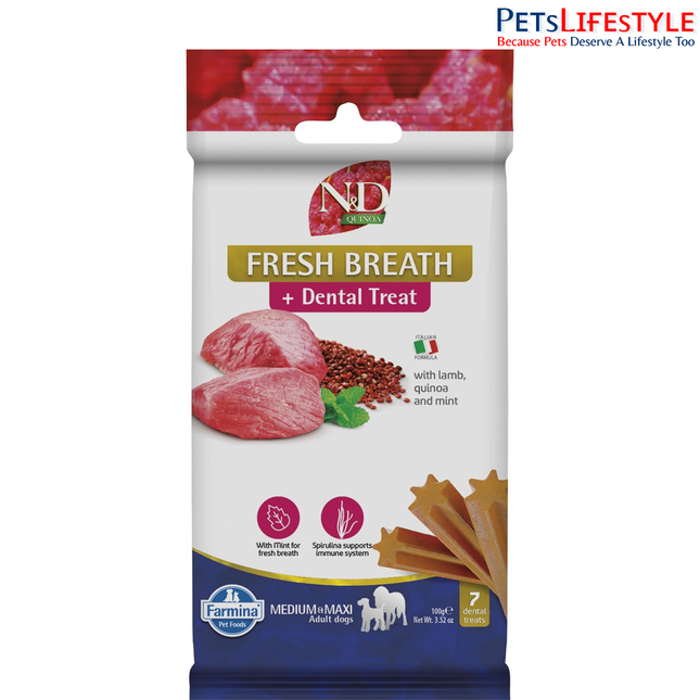 Farmina N&D Quinoa Fresh Breath Dog Treats for Adult Medium & Maxi Dogs – 100g