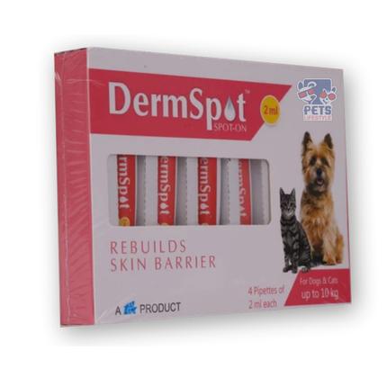 DermSpot Spot-On Topical Skin Barrier Repair for Dogs & Cats up to 10 kg – 2 ml (Pack of 4)