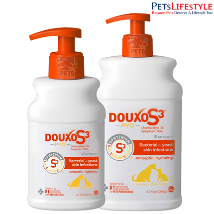 DOUXO S3 PYO shampoo 200 ml and 500 ml bottles