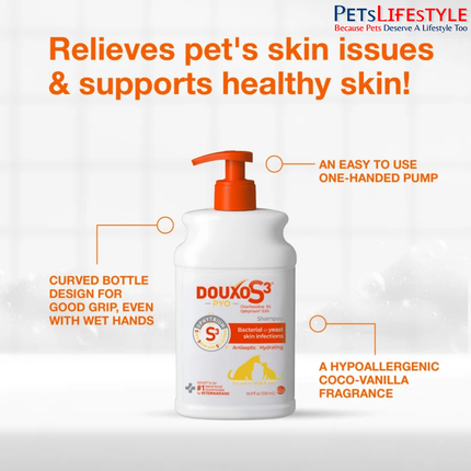 DOUXO S3 PYO shampoo being lathered on a dog's coat