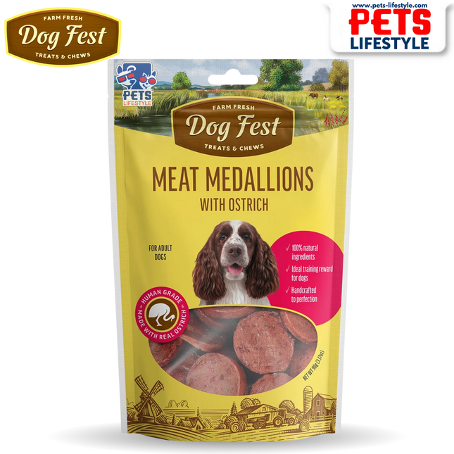 Dog Fest Meat medallions with ostrich – Adult Dog Treats (90 g)