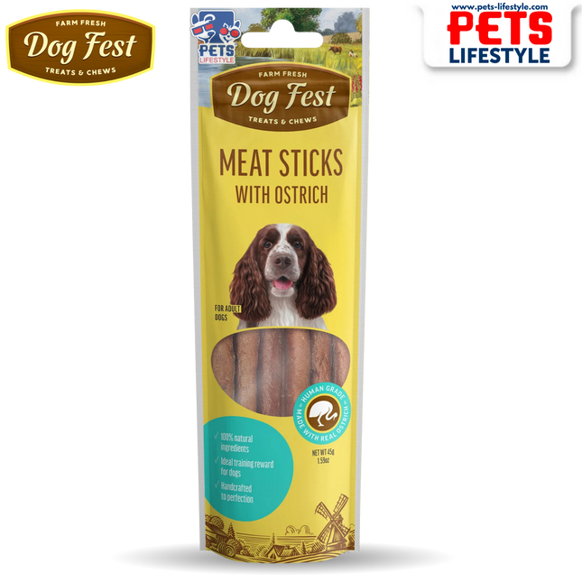 Dog Fest  Ostrich Meat Sticks – Adult Dog Treats (45 g)