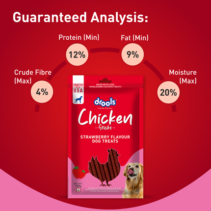 Drools Chicken Strawberry Flavor Dog Treats Sticks 100g