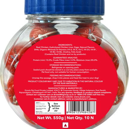 Drools Real Chicken Sausage for Dog 10Pcs Jar