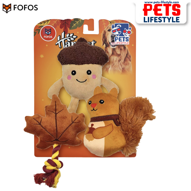 FOFOS Harvest Plush Toy 3-Pack with squeakers, multi-textural