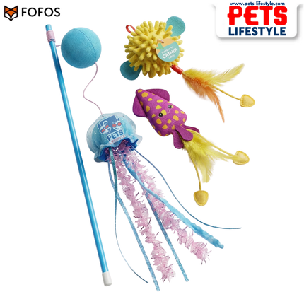 FOFOS Sealife Wand 4 toys in one package Catnip-Infused Interactive Cat Toy Set