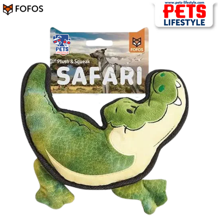 FOFOS Safari Line Crocodile Dog Toy Soft Plush Safari Toy for Small–Medium Dogs