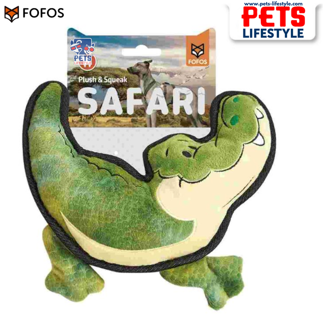 FOFOS Safari Line Crocodile Dog Toy Soft Plush Safari Toy for Small–Medium Dogs