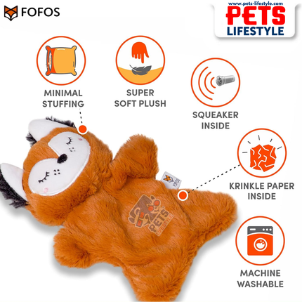 FOFOS Glove Plush Fox Dog Toy – Soft Plush with Crinkle Paper & Squeaker