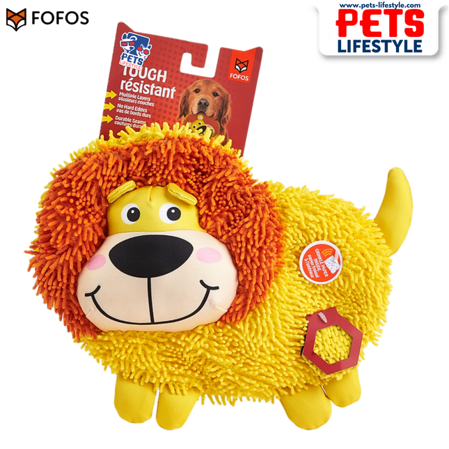 Fofos Stuffing Free Crinkle Tough Toy (Lion)  Squeaker Moderate Chewer Dog Toy