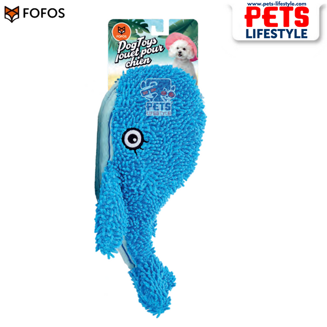 FOFOS Tough Dog Toy – Whale Plush Squeaky Toy for Moderate Chewers