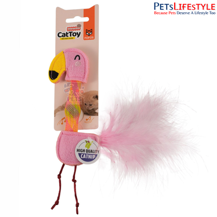 FOFOS Flick Tube Flamingo cat toy pink springy tube with feathers