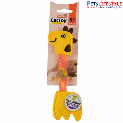FOFOS Flick Tube Giraffe cat toy yellow springy tube with feathers