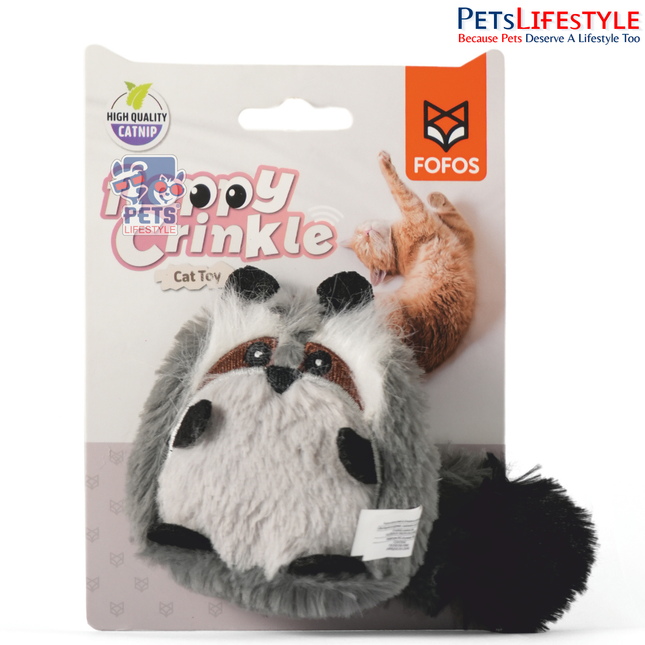 FOFOS Floppy Crinkle Raccoon plush cat toy gray