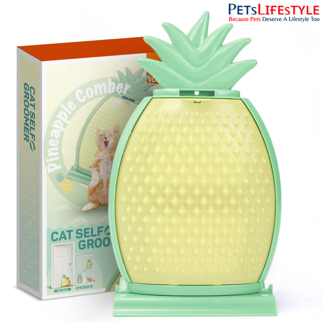 FOFOS Pineapple Kitty Comber cat scratcher and self-groomer yellow and green