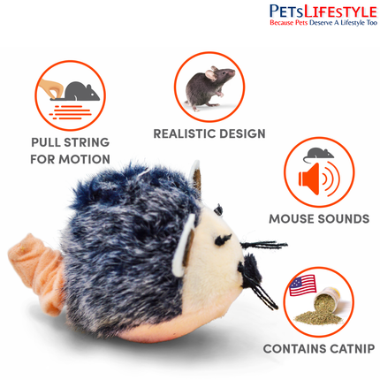 FOFOS Pull String Mouse with US catnip and sound chip detail