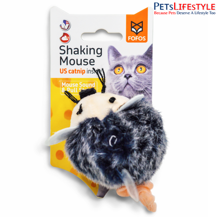 FOFOS Pull String Sound Chip Mouse grey interactive cat toy