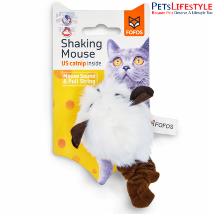 FOFOS Pull String Sound Chip Mouse white interactive cat toy