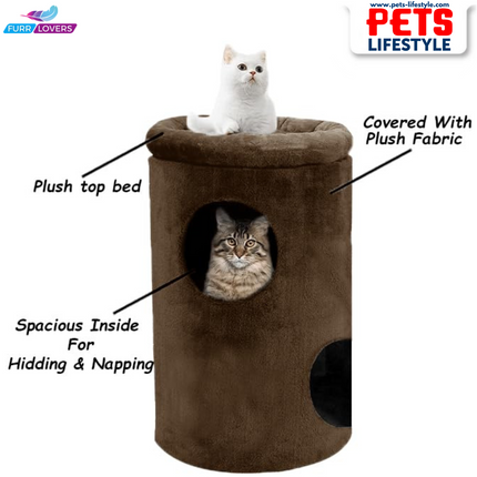 FURRLOVERS Cat House with Plush Cushion, 2 Levels