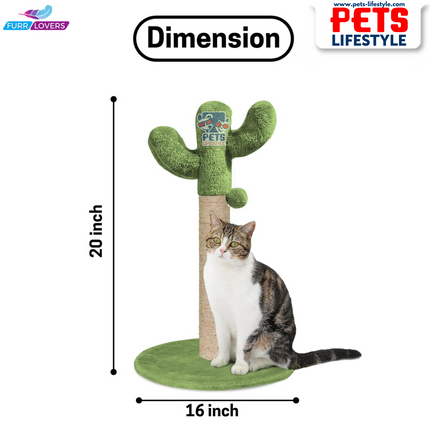 FURRLOVERS Cactus Cat Scratching Post with Climbing Tower & Plush Green Top(20x16 inch)
