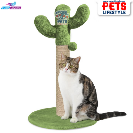 FURRLOVERS Cactus Cat Scratching Post with Climbing Tower & Plush Green Top(20x16 inch)
