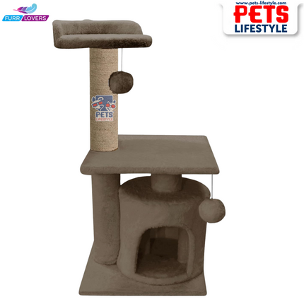 FURRLOVERS Soft Fur Activity Cat Tree – Two-Floor Tower with Natural Sisal Rope Scratching Posts (Height 33 Inch)
