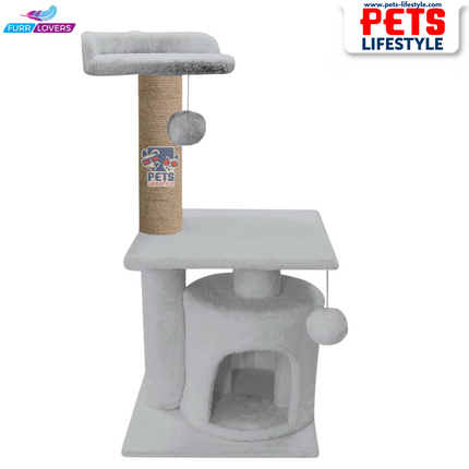 FURRLOVERS Soft Fur Activity Cat Tree – Two-Floor Tower with Natural Sisal Rope Scratching Posts (Height 33 Inch)