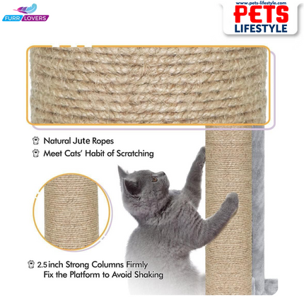 FURRLOVERS Soft Fur Activity Cat Tree – Two-Floor Tower with Natural Sisal Rope Scratching Posts (Height 33 Inch)