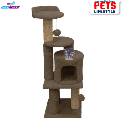 Furrlovers Soft Fur Activity Cat Tree – Triple Platform Tower with Natural Jute Rope Scratching Posts (Height 43 Inch)