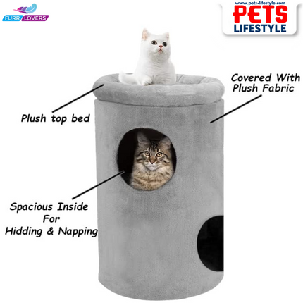 FURRLOVERS Cat House with Plush Cushion, 2 Levels