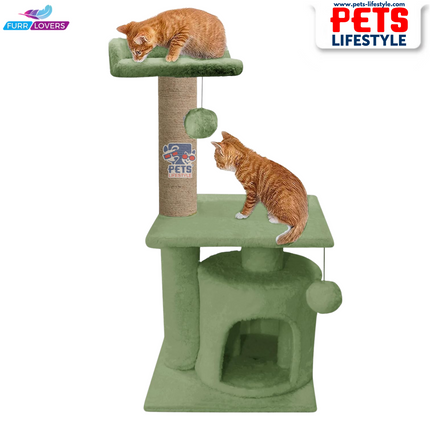 FURRLOVERS Soft Fur Activity Cat Tree – Two-Floor Tower with Natural Sisal Rope Scratching Posts (Height 33 Inch)