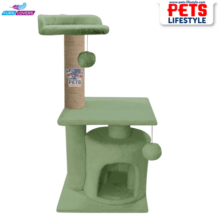 FURRLOVERS Soft Fur Activity Cat Tree – Two-Floor Tower with Natural Sisal Rope Scratching Posts (Height 33 Inch)