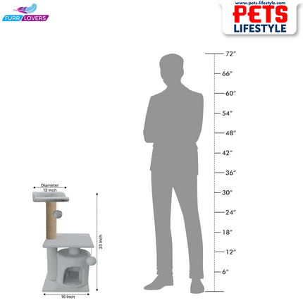 FURRLOVERS Soft Fur Activity Cat Tree – Two-Floor Tower with Natural Sisal Rope Scratching Posts (Height 33 Inch)