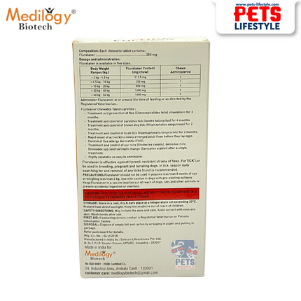 Medilogy FurTICK Tick & Flea Chewable Tablet for Dogs (4.5 – 10 kg)  250 mg Fluralaner
