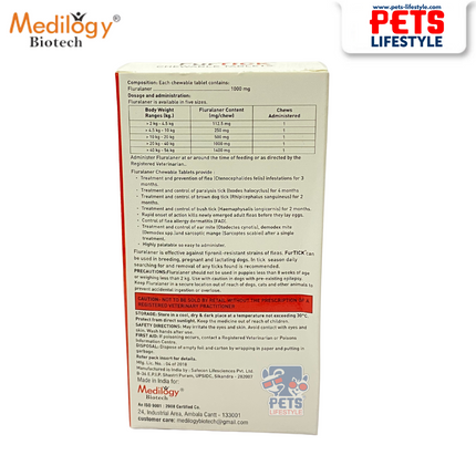 FurTICK 1000 mg Chewable Tablet – Tick, Flea & Mite Protection for Dogs (20 – 40 kg)