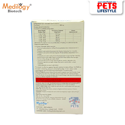 FurTICK 500 mg Chewable Tablet – Tick, Flea & Mite Protection for Dogs (10 – 20 kg)