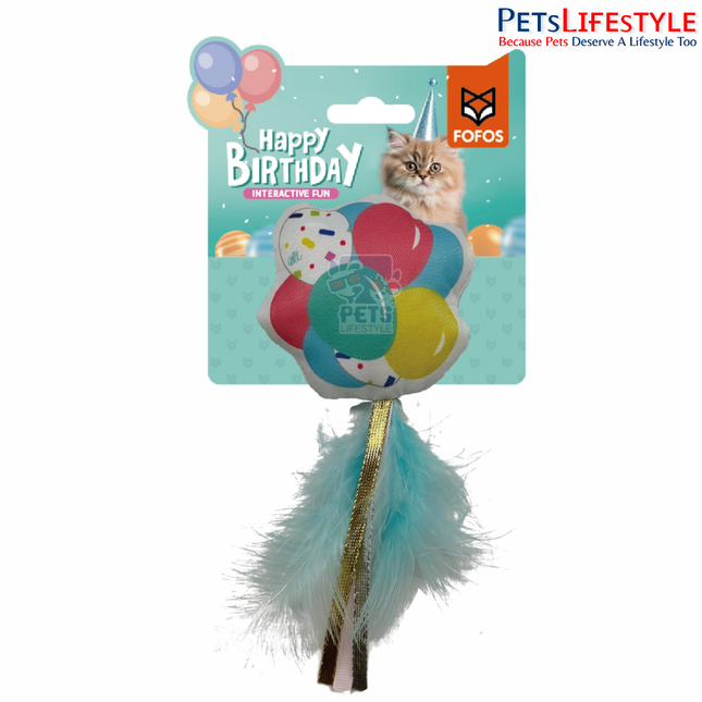 Fofos Birthday Balloon plush cat toy multicoloured with feathers