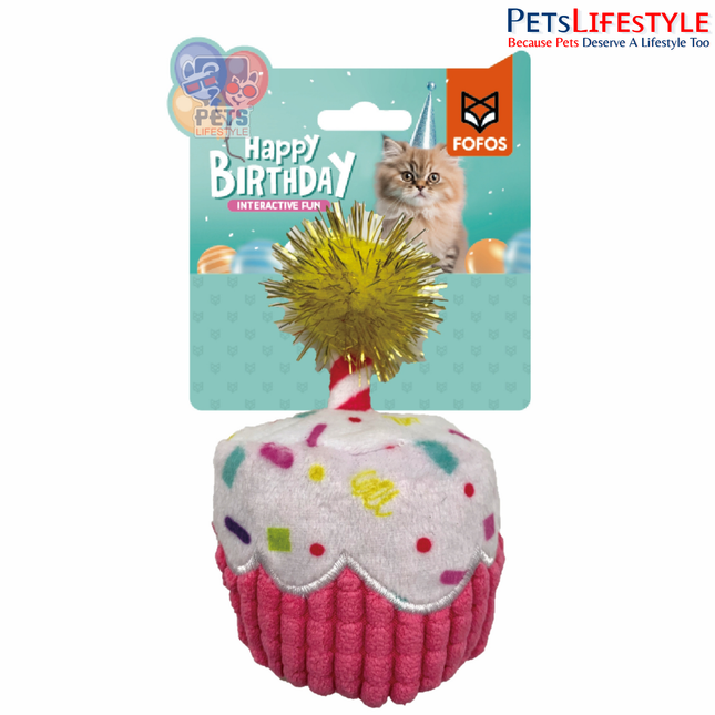 Fofos Birthday Cake catnip plush cat toy with pom-pom
