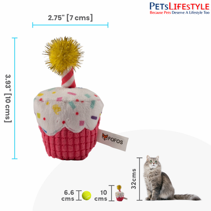 Fofos Birthday Cake soft plush cat toy detail
